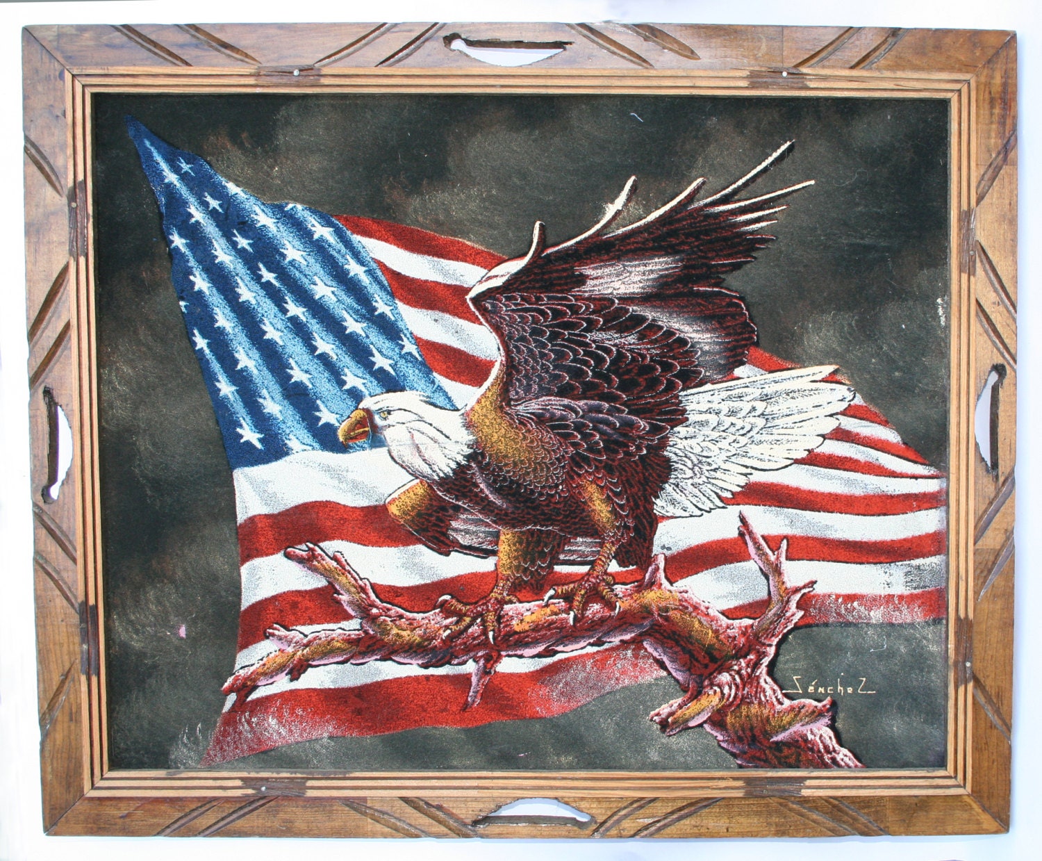 Vintage American Flag And Eagle Oil Painting By Atpvintageboutique