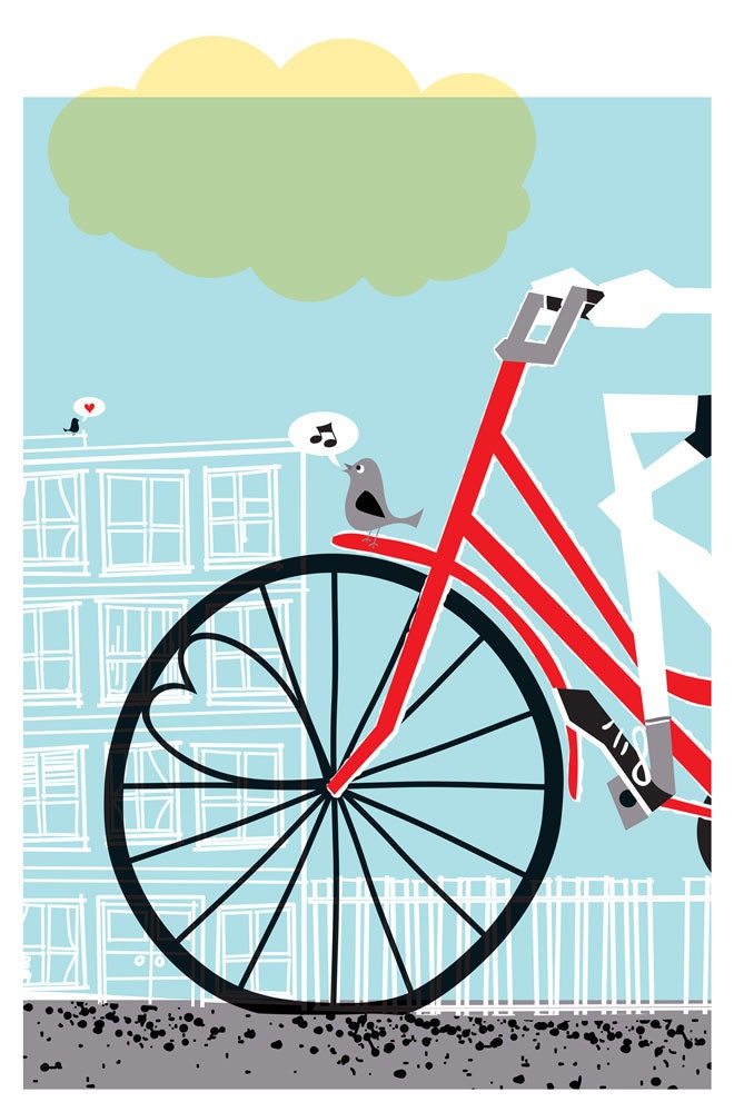 Screenprint Bike Art Print - Going To See My Baby Blue - Bicycle Love Poster Silkscreen