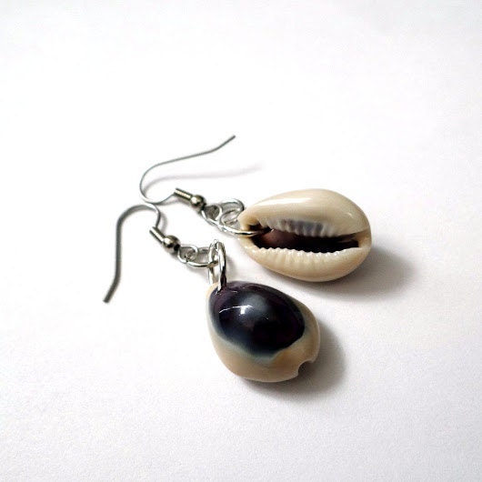 Purple Cowrie Shell Earrings