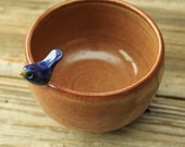 Sweet Little Denim Blue Bird on a Shino Brown Bowl