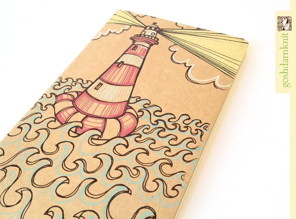 Large Ruled Notebook . Lighthouse Moleskine . Cahier Journal Sketchbook . Stormy Seas Floating Away . Inventions
