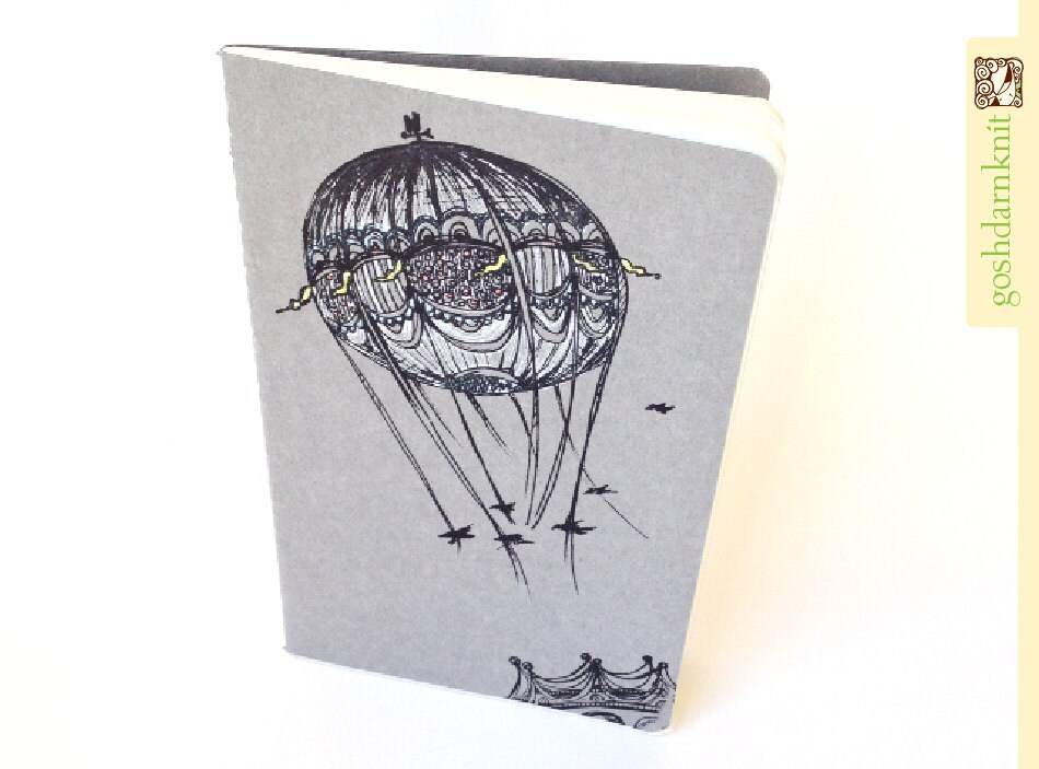 Large Notebook . Bridges and Balloons Moleskine . Grey Cover Plain Pages . Sketchbook Journal . Hot Air Balloon . Inventions - shoofly