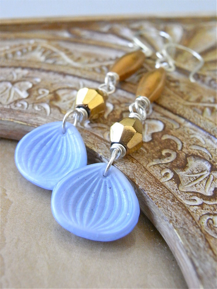 Earrings - sterling silver, vintage glass, vintage brass - Lotus Petal