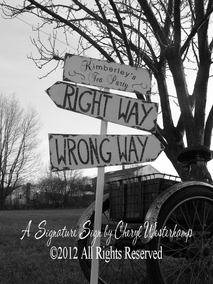 Vintage WEDDING ARROW PACKAGE, 3 Signs, 24x7.5, 5 Foot Stake Included, Shabby Chic Wedding, Right Way Arrow, Wrong Way Arrow