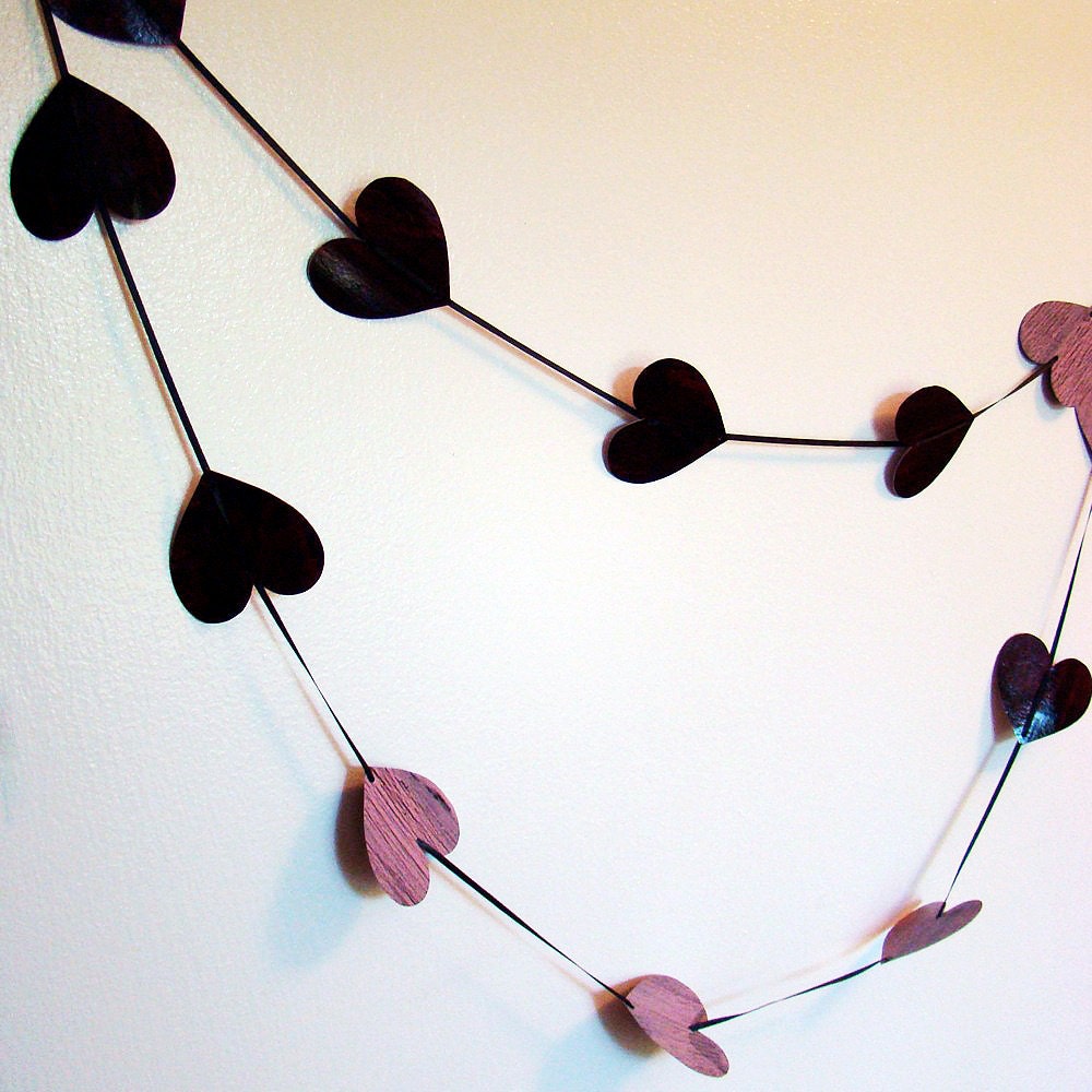 Hand Painted Paper Heart Garland -Double sided, distressed pink red and black