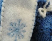 Knit Wool Baby Booties with Embroidered Blue Snowflakes