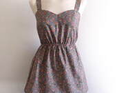 Floral dress ditsy cotton sweetheart neckline strappy skater mini UK size 10 small S
