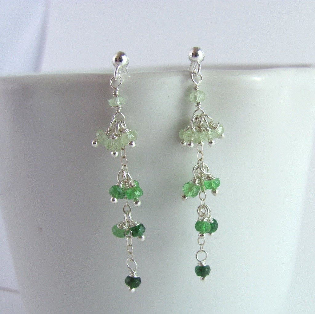 Emerald Green Ombre Earrings - Tsavorite and Sterling Silver