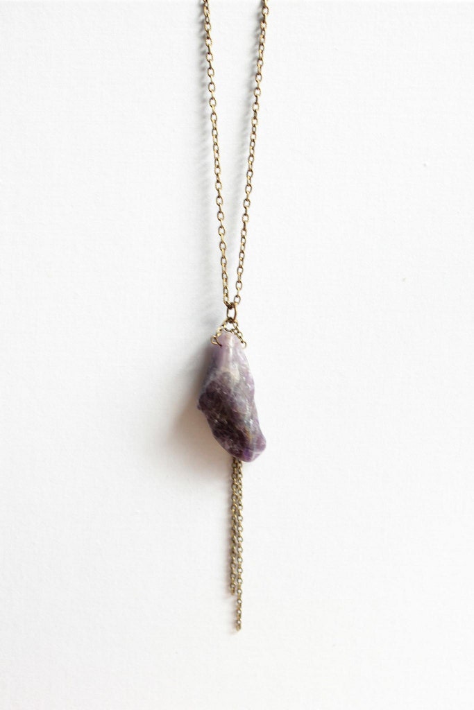 amethyst necklace birthstone // chain fringe on a long chain // boho