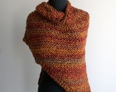 Custom Hand Knit  Prayer/Meditation Comfort Shawl, Scarf, Wrap, Triangular, Russet Orange Tonal, Soft Acrylic, Bed Jacket, FREE SHIPPING