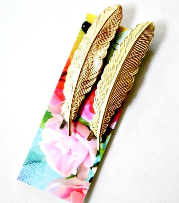Golden Feather Bobby Pin Set