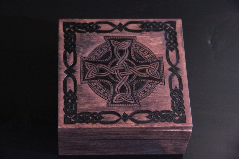 Celtic Cross Trinket Box - Red Mahogany Stain