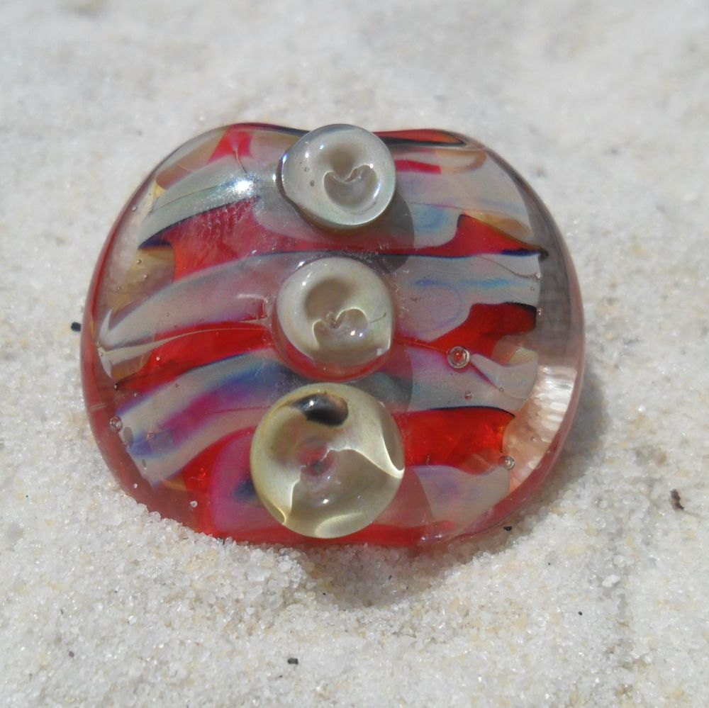 Lampwork Focal, Orange-Pink Lentil, Handmade SRA LETEAM Glassymom