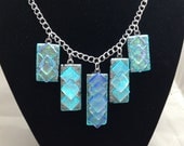 Stunning Aqua Blue and Silver - Dichroic Fused Glass Jewelry - Pendants - Statement Necklace - Choker - Satin Cord