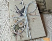Vintage Botanical Barn Swallow and Daisies Thank You Notes set of twenty