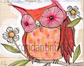 red owl art - watercolor painting - whimsical - limited edition and archival print, 8 x 8 inches by cori dantini