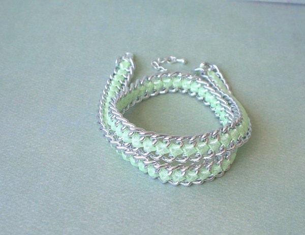Light Green Ribbon Wrapped Chain Bracelet