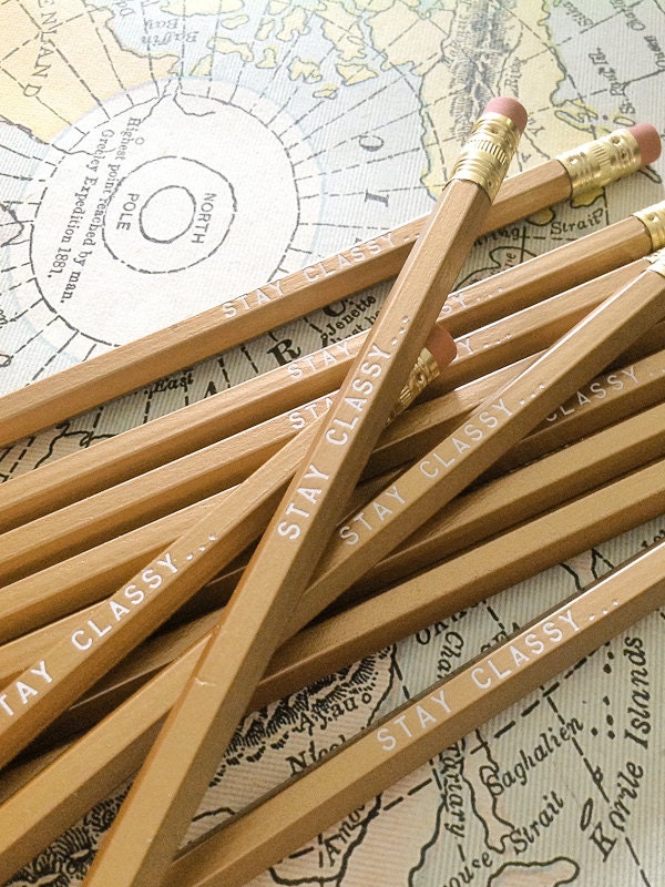 6 Stay Classy Gold Pencils Inspired by Ron Burgundy, Great for back to school