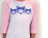 Kawaii 3 Ninja kitty baseball tee Pink or light blue