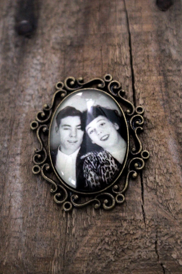 Custom Photo Brooch / Bouquet Pin Charm / Boutonniere - Personalized with Your Photograph - Antique Silver or Bronze - Gift for Mom
