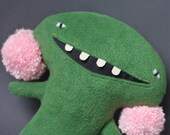 Plush Monster Radetsky with Pom-pom Ears in Green and Pale Pink