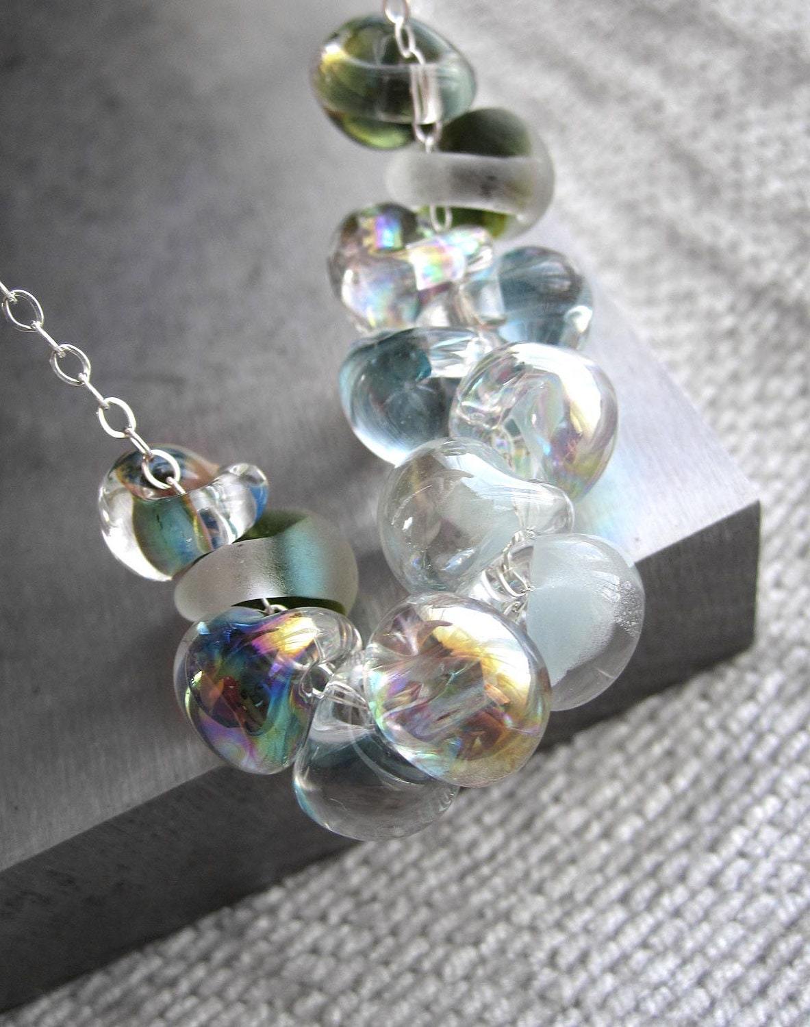 Ocean Bubbles Glass Drop Necklace - Soft Seafoam Aqua, Pale Blue Lampwork Glass Bead Necklace, Sterling Silver Chain, Nautical Jewelry