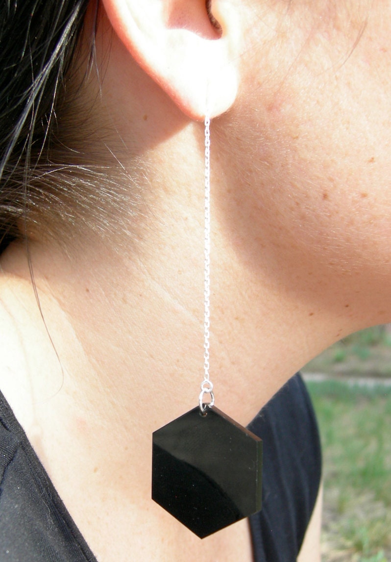 black acrylic hexagon earrings