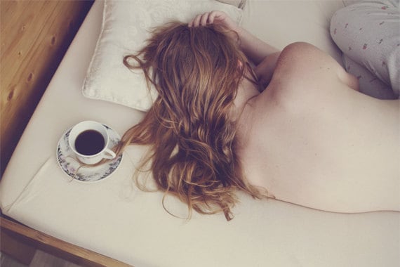 On Your Side - approx 30x20cm fine art glossy print - solitude, morning, coffee, tea, alone, bed, redhead, sleep, fpoe