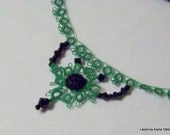 Absinthe Tatted Lace Necklace with Crystals and Button