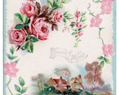 Antique Ephemera - Reward of Merit given to Rita Morris - pretty roses and house - great condition