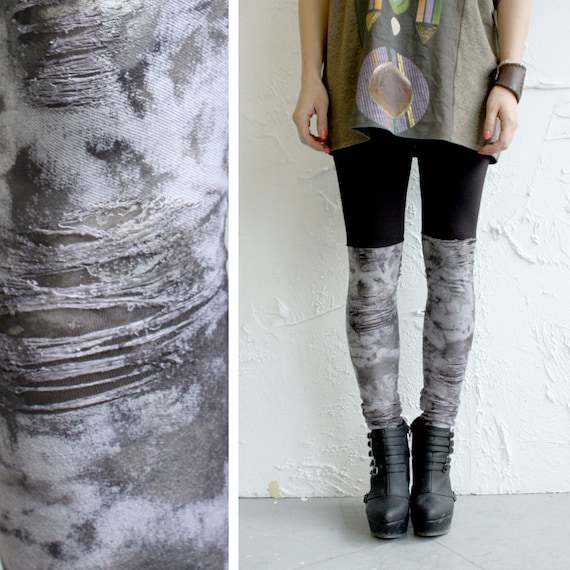 Bike Short Leggings - Distressed Jersey Faux Over the Knee layers - XS, S, M or L
