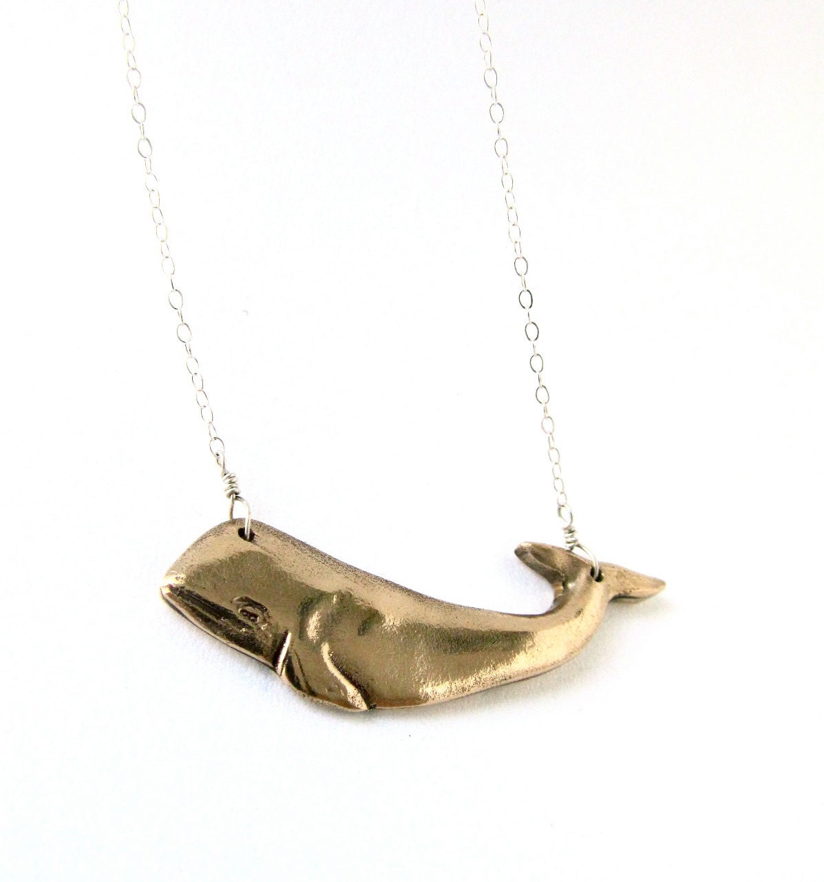 Whale On a Journey Necklace in Reclaimed Bronze and Sterling Silver - Nautical