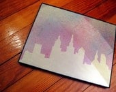 Hand Painted Upcycled Fabric with Reverse Philly Skyline 8x10