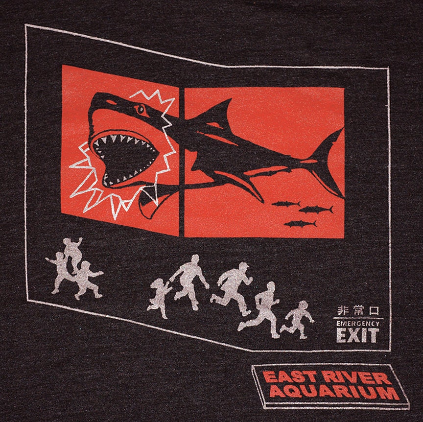 Shark - Unisex Mens T-shirt Jaws Funny Awesome East River Aquarium Brooklyn Monster New York Tee NYC Shirt Triblend Retro Black Track Tshirt