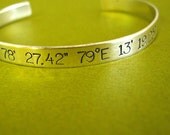 Latitude and Longitude Cuff Bracelet in Sterling Silver - Personalized - Stamped on both sides