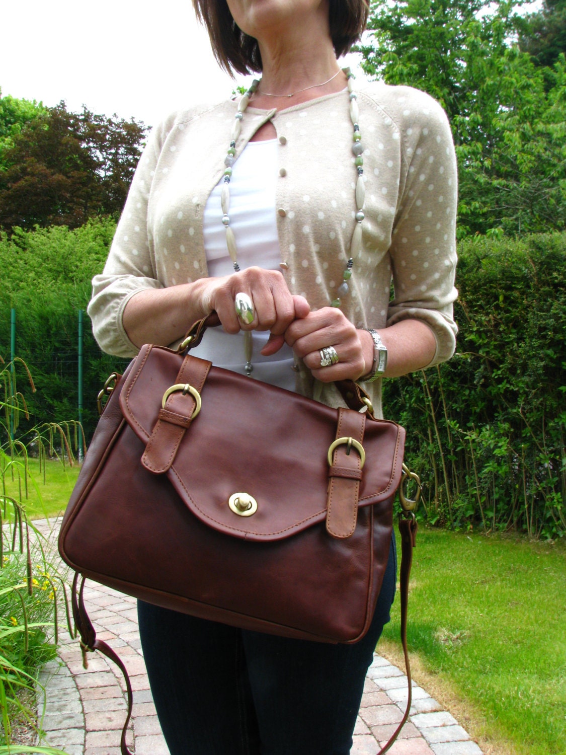 Leather Handbag Leather Purse Satchel in Vintage Brown
