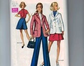 1970s Vintage Sewing Pattern Simplicity 8695 Misses Jacket Pants Pantskirt Skort Suit Size 12 Bust 34 UNCUT 1970 70s