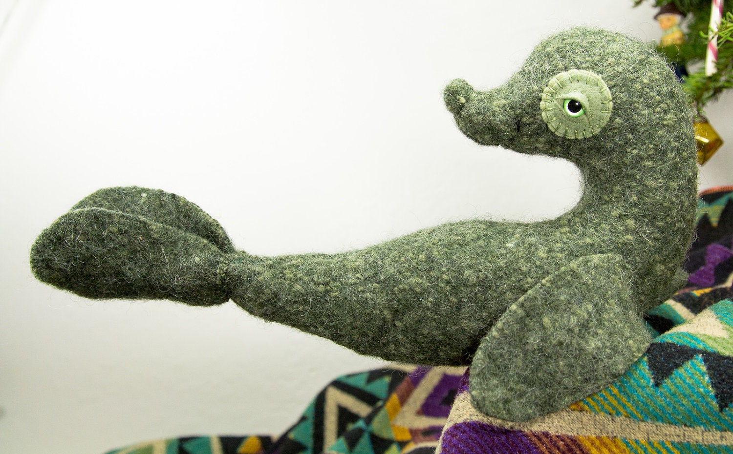 Wakame Palm Frond cutest seaweedy sage green seal in recycled silky lambswool