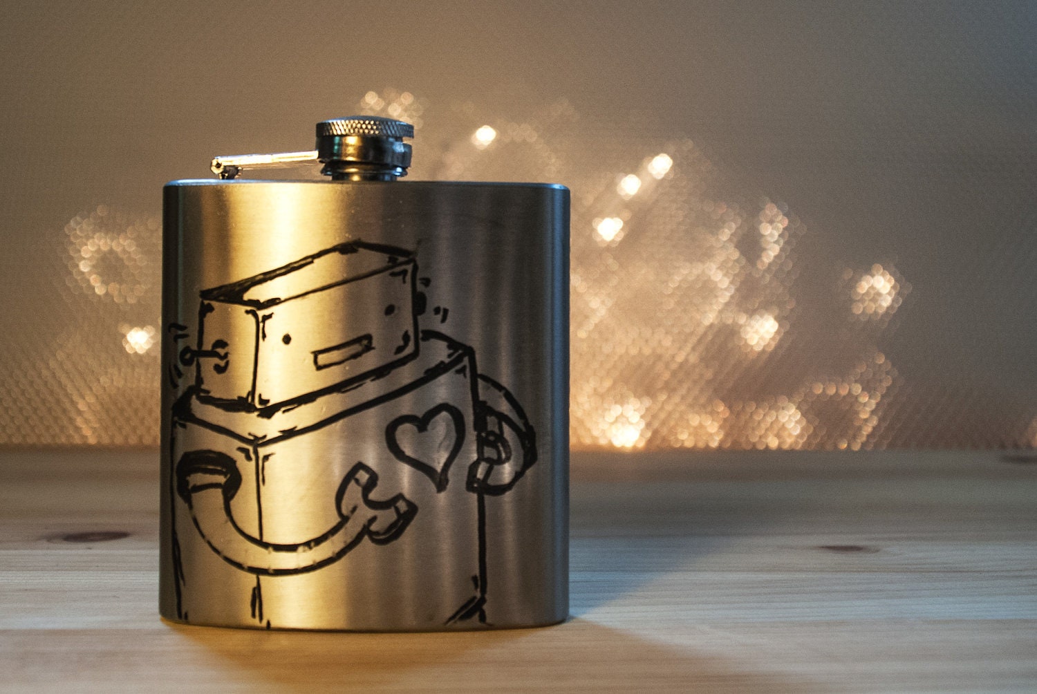 Hand Drawn Heart Robot Flask