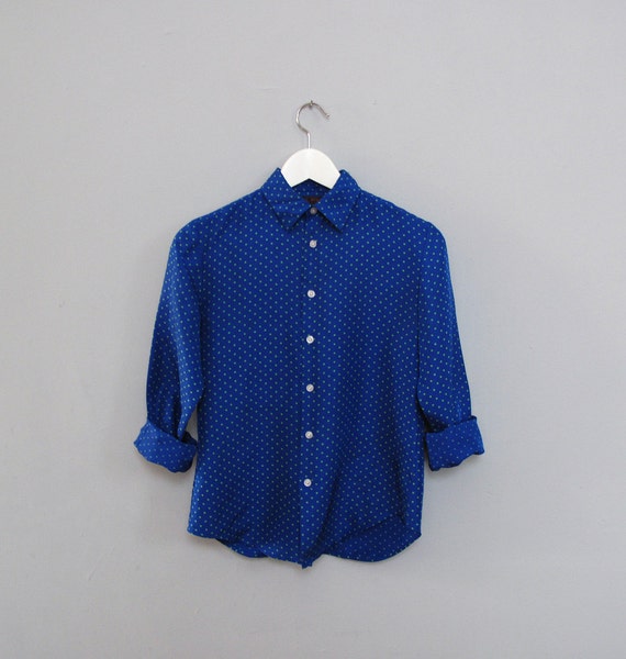 royal blue polka dot shirt