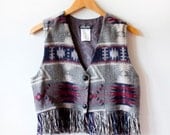 Gray Vintage Fringed Crop Vest- One Size