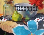 Colorful Original Painting of Still Life with Red Carnation Fine Art