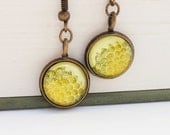 Honeycomb Natural History Bronze Earrings Honey Bee Pendant Hook Dangle