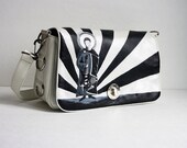 Painted Leather Handbag- Monk Rock-Upcycled Desiger Purse OOAK-Black and White Guitar Gifts for 50
