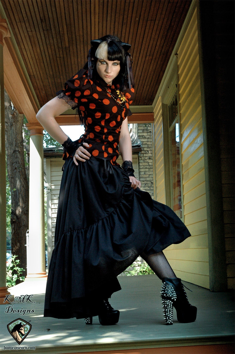 Plus Steampunk Skirt with Bustle Pulls in Black Cotton- Custom to order