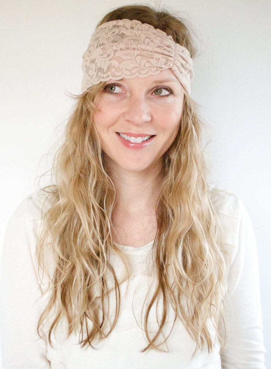 The THICKEST Stretch Lace Headband in TAUPE