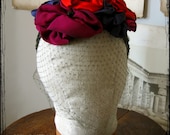 Red Rose Headpiece with Birdcage Veil Spring Sale