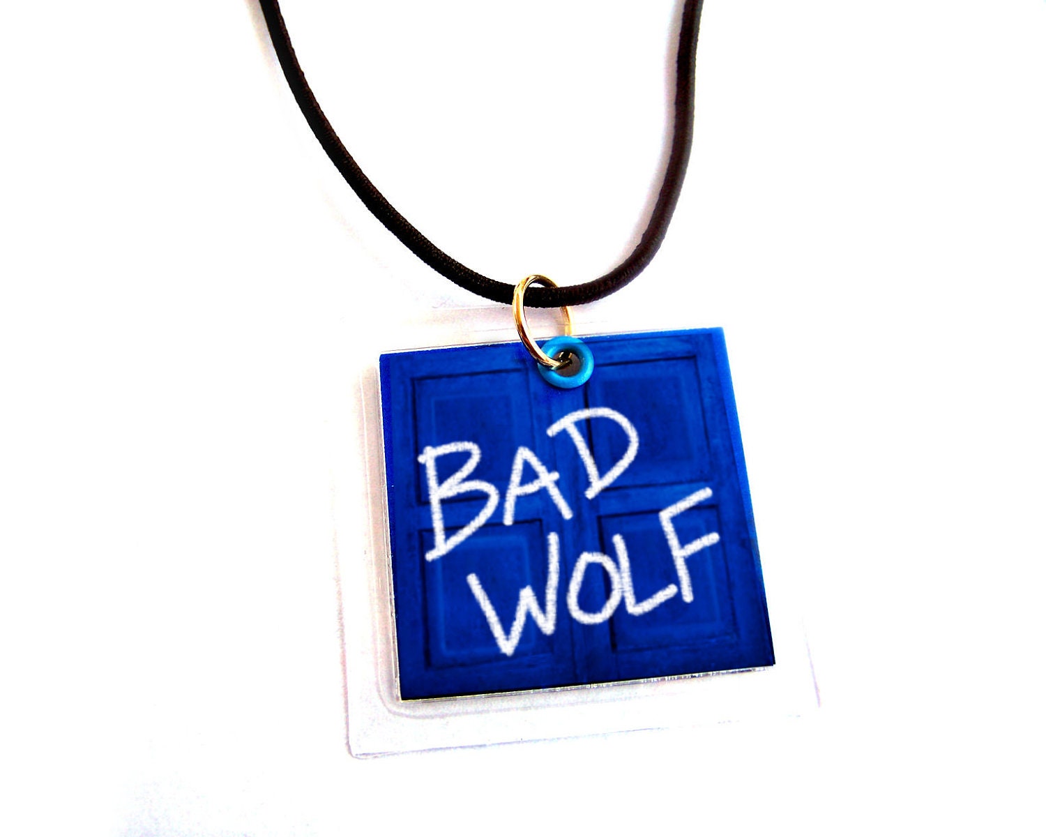 Doctor Who Inspired Necklace "BAD WOLF," Blue TARDIS Affordable Costume Jewelry