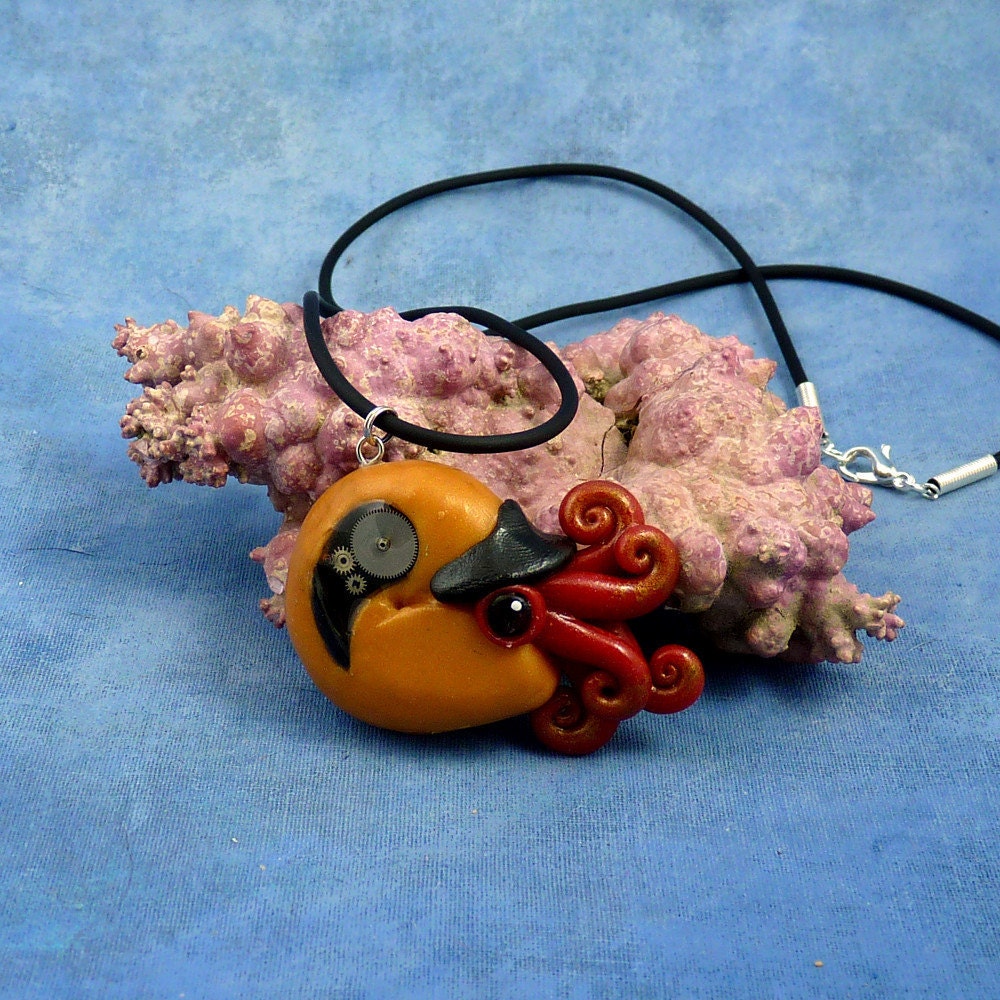 Brass Steampunk Nautilus Necklace, Polymer Clay Jewelry