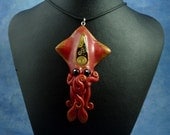 Gilded Steampunk Squid Necklace, Polymer Clay Jewelry